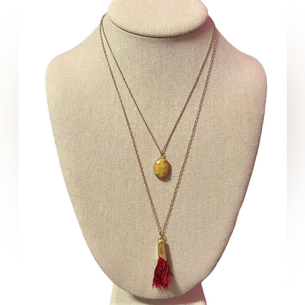 🎈5/$35🎈Double Strand Red Tassel Neutral Color Stone Gold Necklace